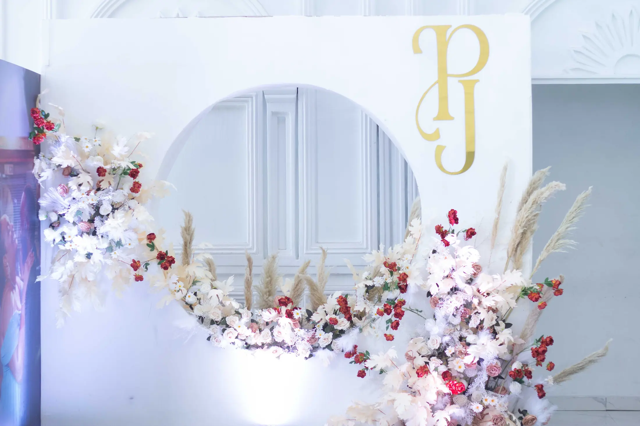 A couple's monogram on a flowered backdrop